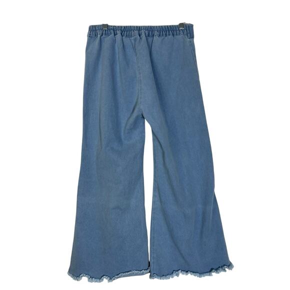 Vintage Retro Rainbow Light Blue Wide Leg Bell Bottoms Denim Jeans Size 3XL/26 - Picture 3 of 7